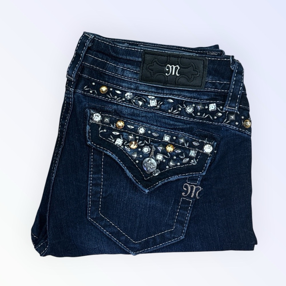 Miss Me Mid Rise Skinny Jeans womens Size 30 Beaded studded pockets rhinestones